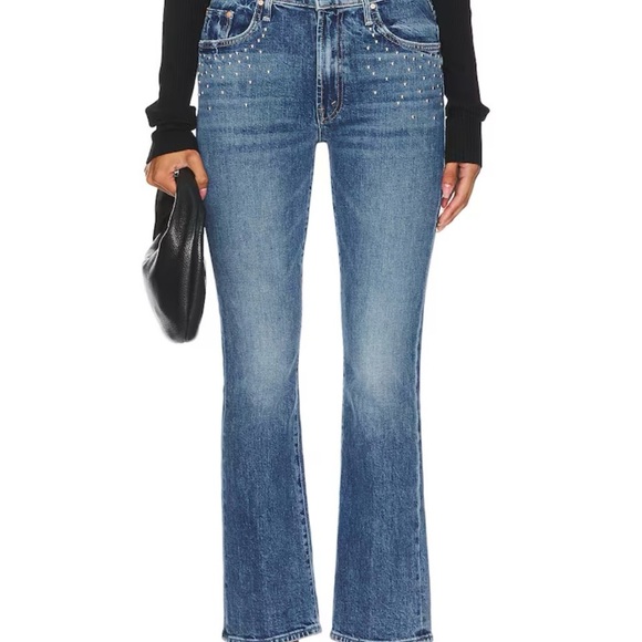 Mother Superior Metal Magic Insider Flood jeans 28 ankle studded blue cropped